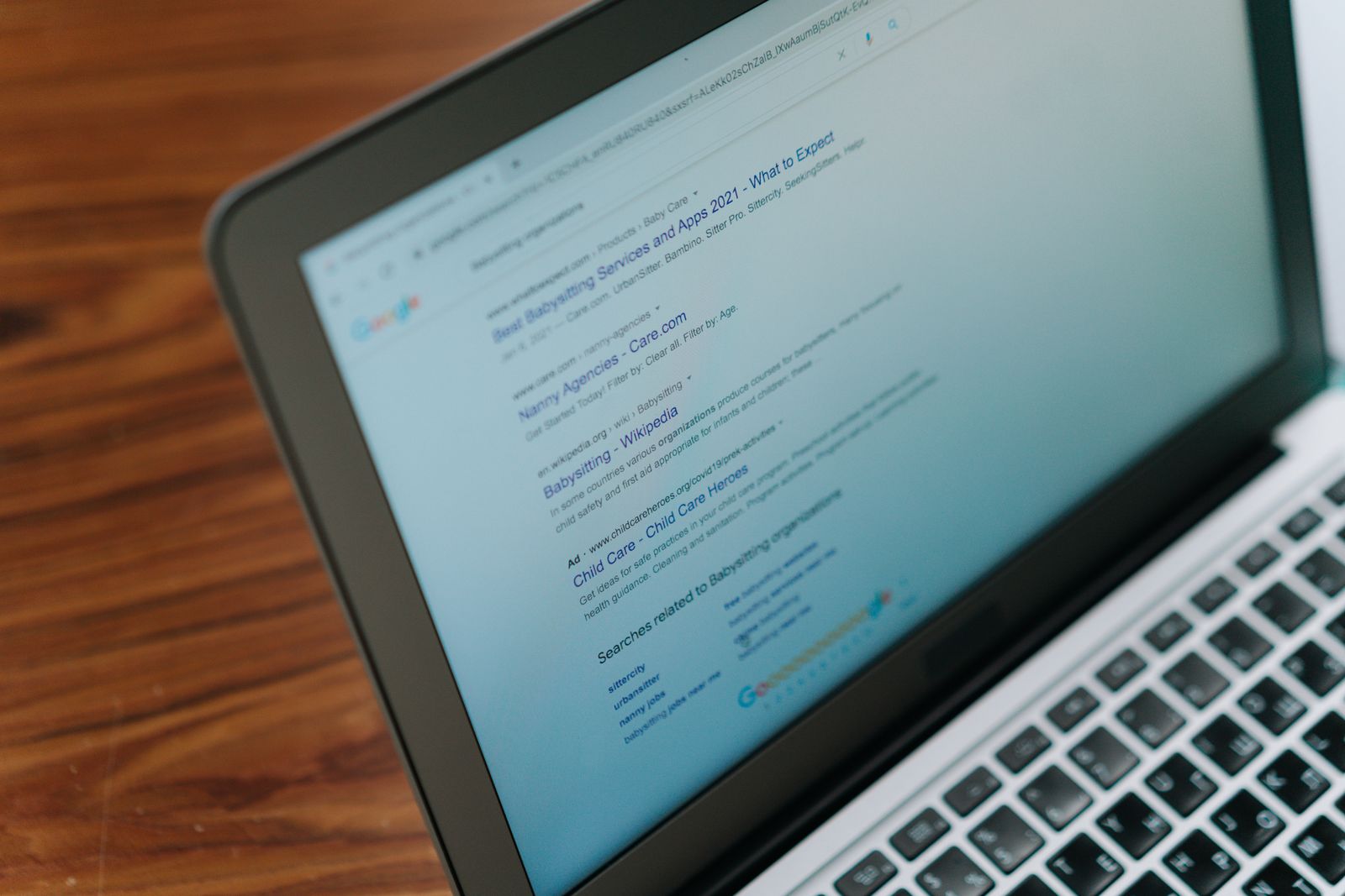 Search results page and keyword research notes